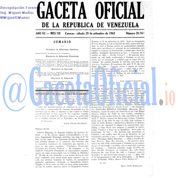 Gaceta Oficial 26964 del 29 Septiembre 1962