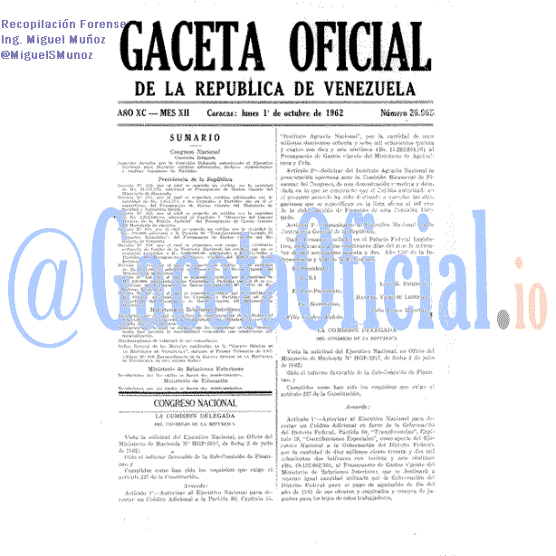 Gaceta Oficial 26965 del 1 Octubre 1962