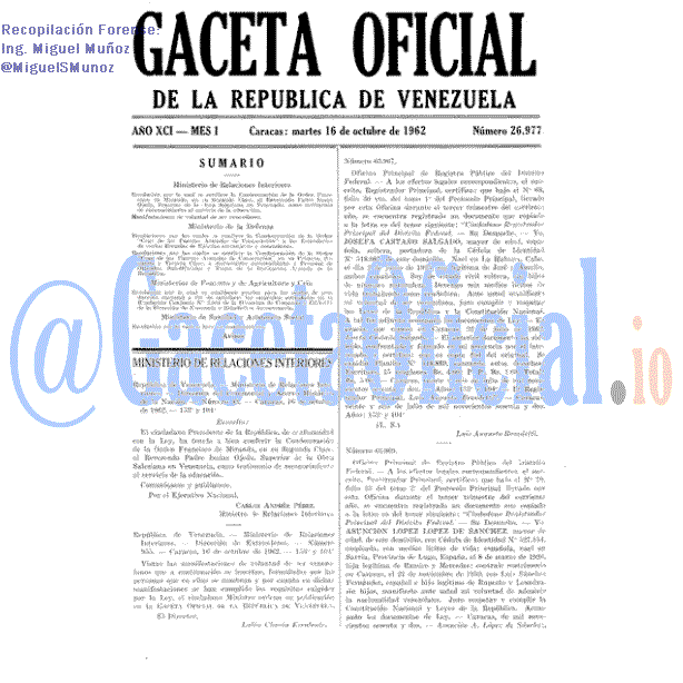 Gaceta Oficial 26977 del 16 Octubre 1962