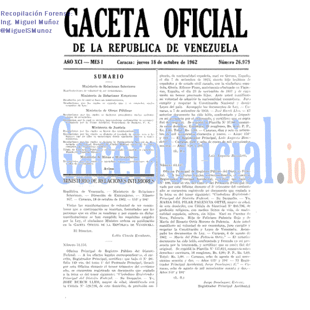 Gaceta Oficial 26979 del 18 Octubre 1962