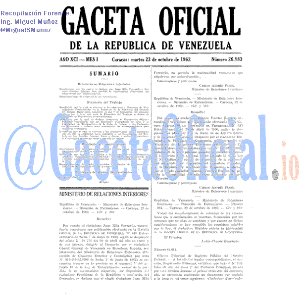 Gaceta Oficial 26983 del 23 Octubre 1962