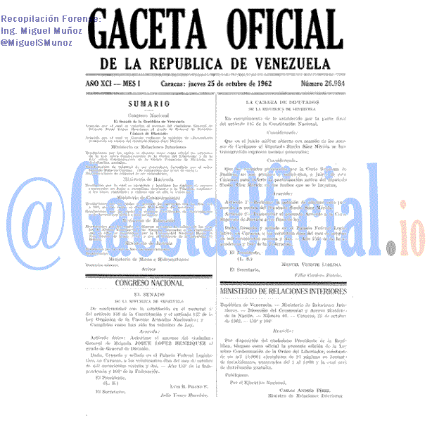 Gaceta Oficial 26984 del 25 Octubre 1962