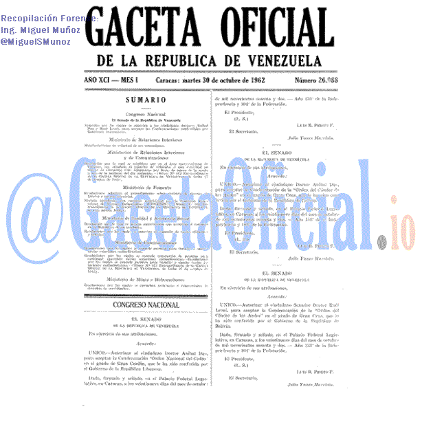 Gaceta Oficial 26988 del 30 Octubre 1962