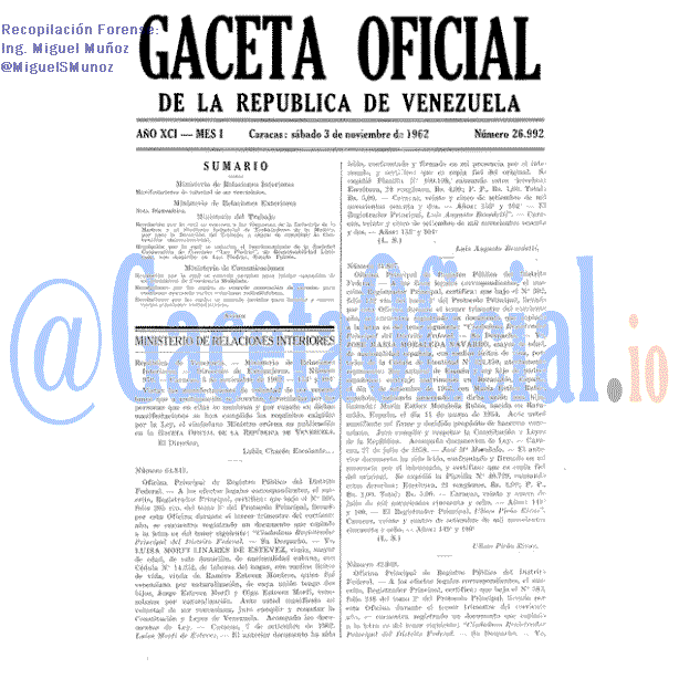Gaceta Oficial 26992 del 3 Noviembre 1962
