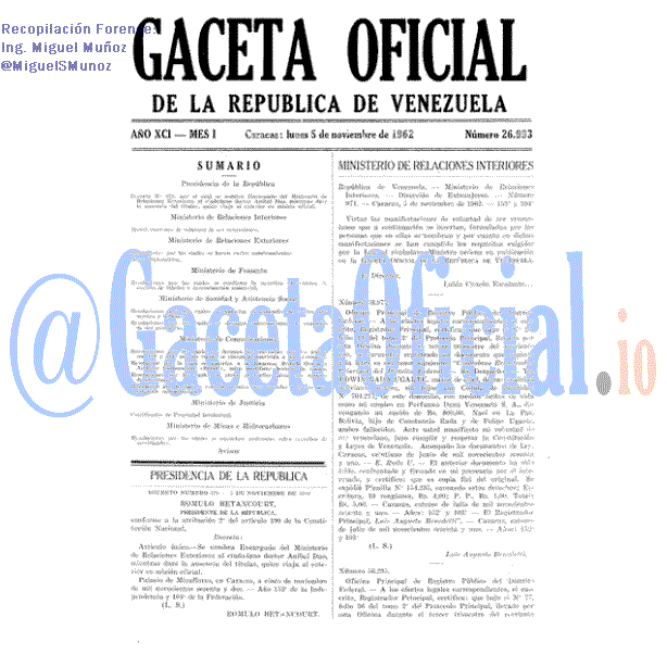 Gaceta Oficial 26993 del 5 Noviembre 1962