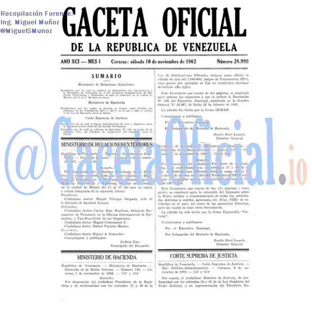 Gaceta Oficial 26998 del 10 Noviembre 1962