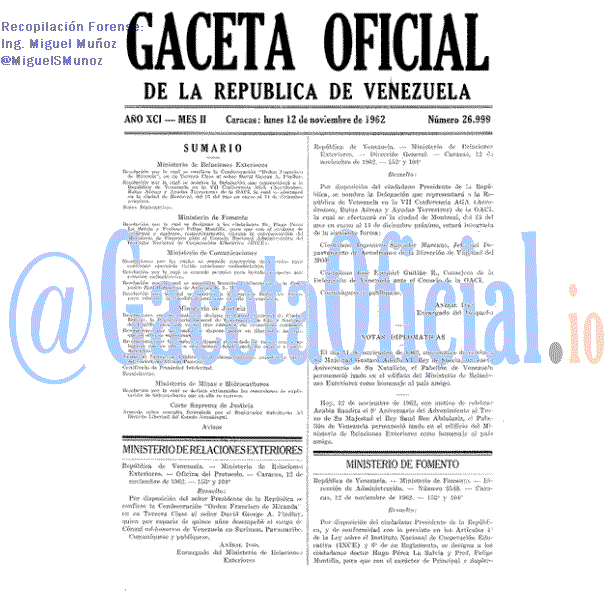 Gaceta Oficial 26999 del 12 Noviembre 1962