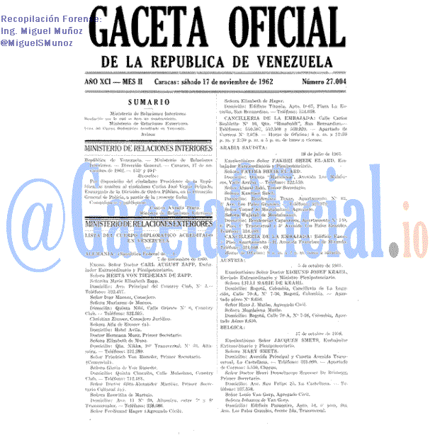 Gaceta Oficial 27004 del 17 Noviembre 1962