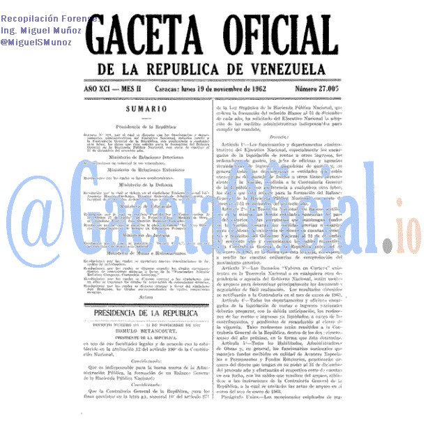 Gaceta Oficial 27005 del 19 Noviembre 1962