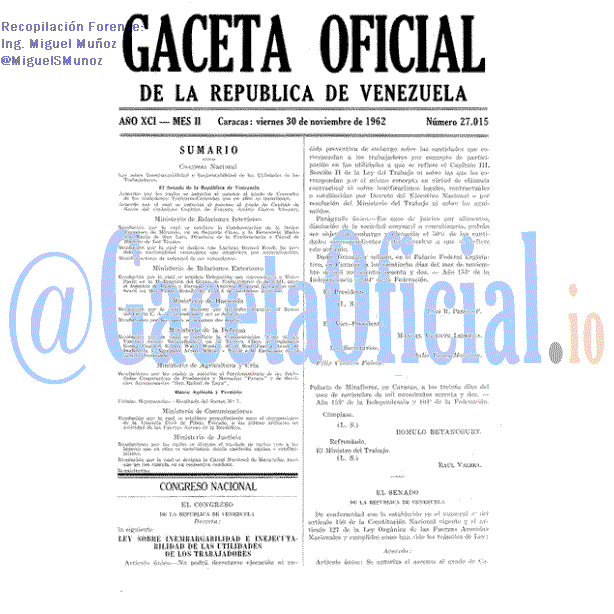 Gaceta Oficial 27015 del 30 Noviembre 1962