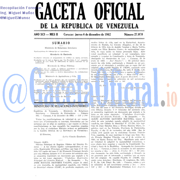 Gaceta Oficial 27020 del 6 Diciembre 1962