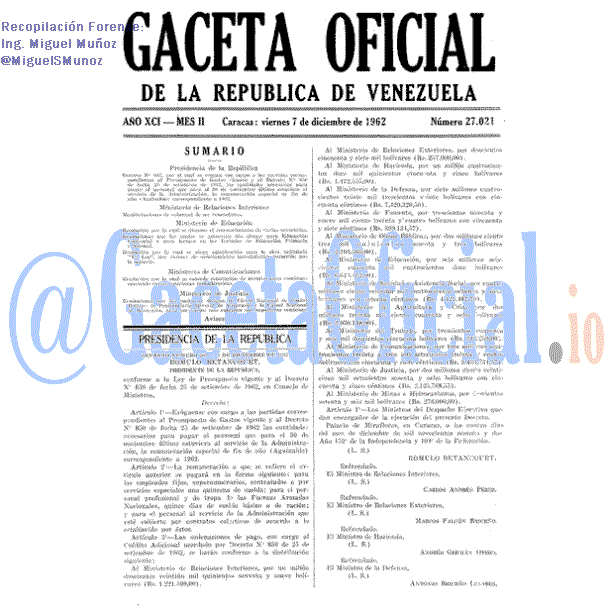 Gaceta Oficial 27021 del 7 Diciembre 1962