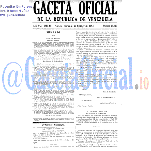 Gaceta Oficial 27033 del 21 Diciembre 1962