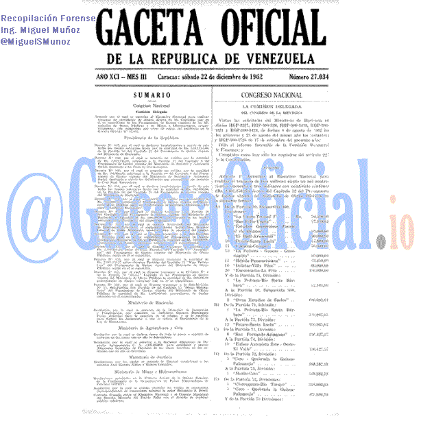 Gaceta Oficial 27034 del 22 Diciembre 1962