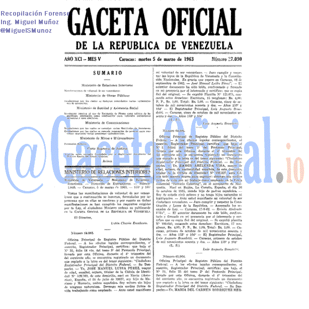 Gaceta Oficial 27090 del 5 Marzo 1963