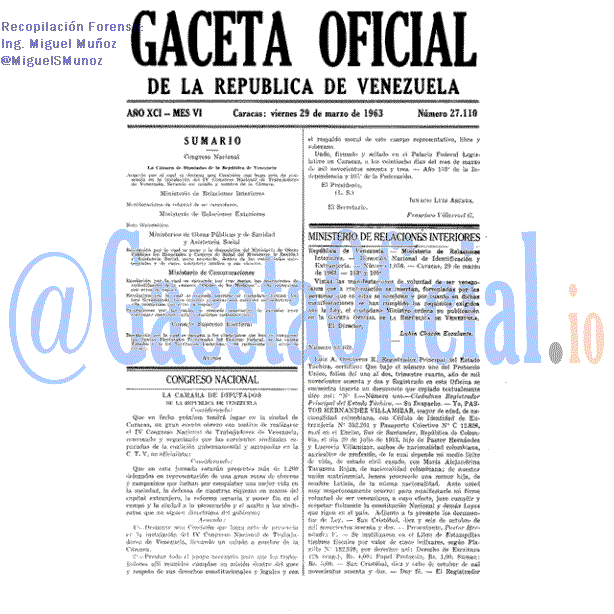 Gaceta Oficial 27110 del 29 Marzo 1963