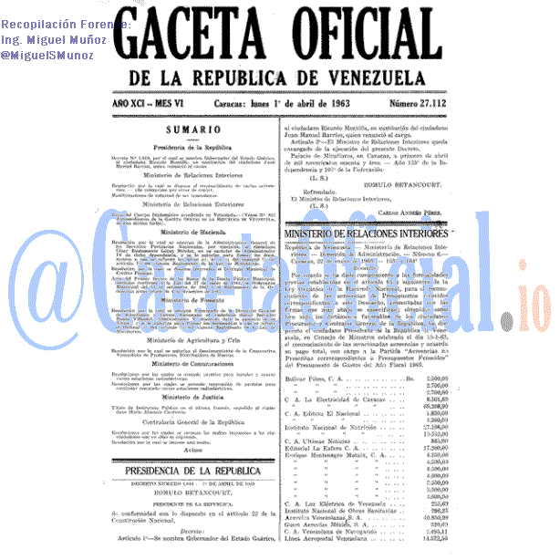 Gaceta Oficial 27112 del 1 Abril 1963