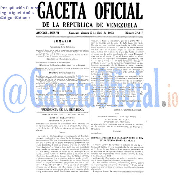Gaceta Oficial 27116 del 5 Abril 1963