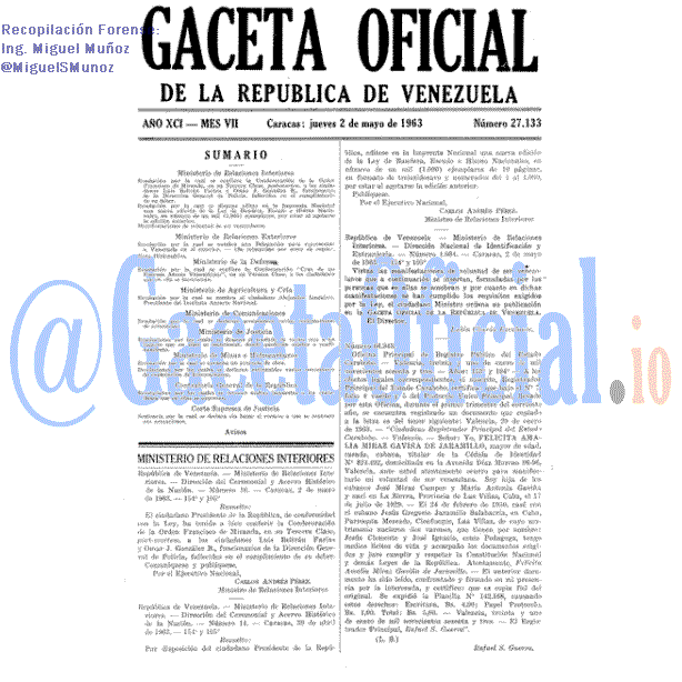 Gaceta Oficial 27133 del 2 Mayo 1963