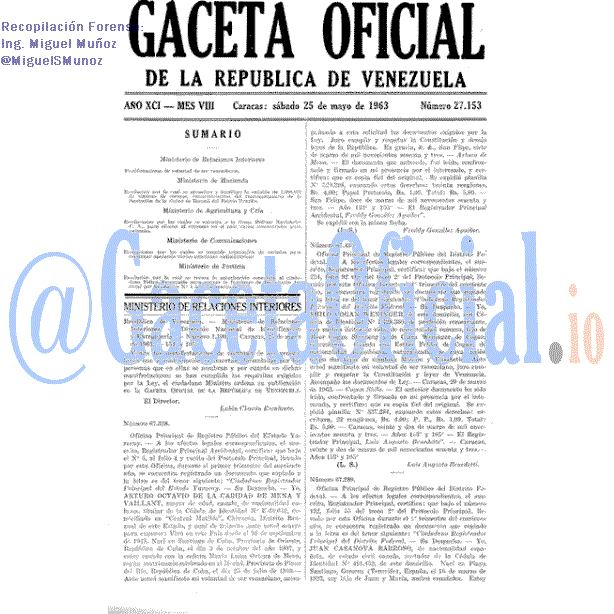 Gaceta Oficial 27153 del 25 Mayo 1963