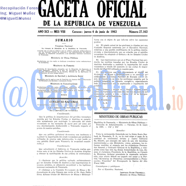 Gaceta Oficial 27163 del 6 Junio 1963