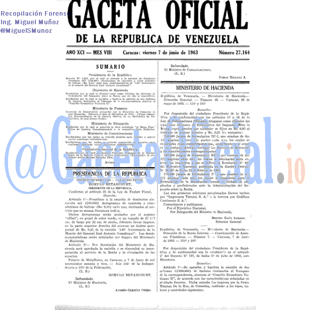 Gaceta Oficial 27164 del 7 Junio 1963