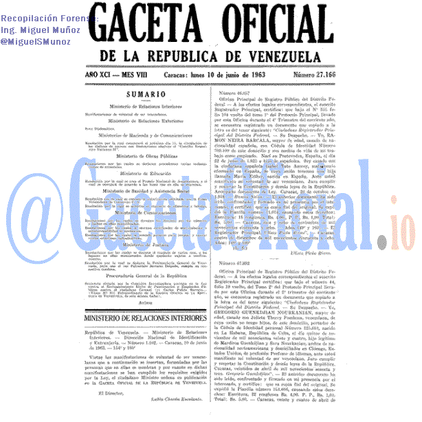 Gaceta Oficial 27166 del 10 Junio 1963