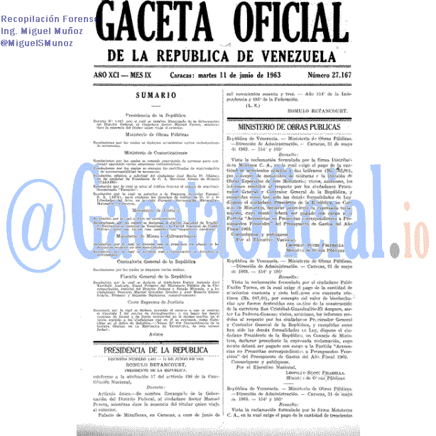 Gaceta Oficial 27167 del 11 Junio 1963