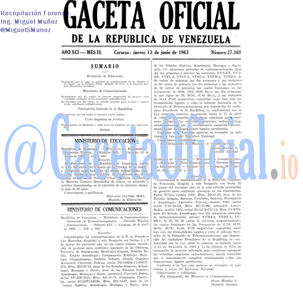 Gaceta Oficial 27169 del 13 Junio 1963