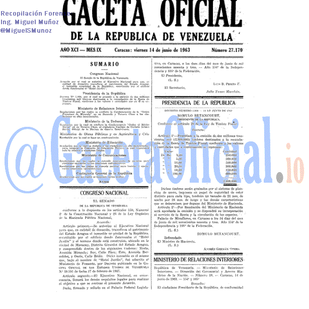 Gaceta Oficial 27170 del 14 Junio 1963