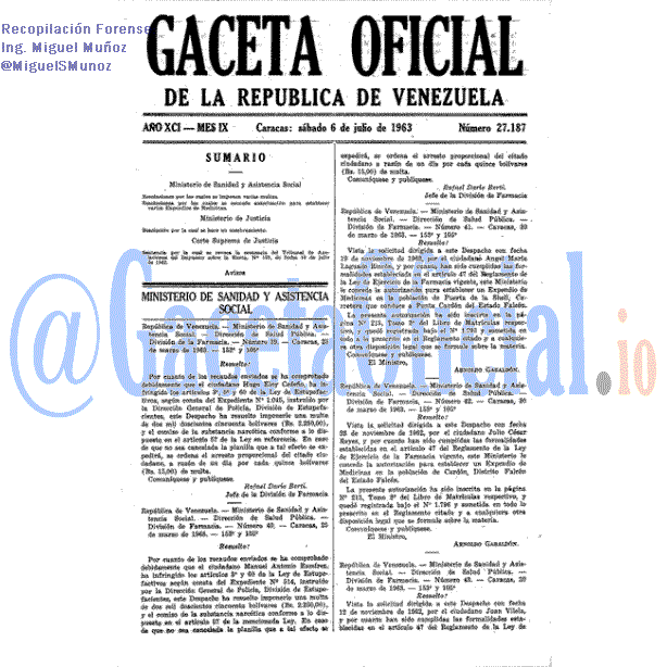 Gaceta Oficial 27187 del 6 Julio 1963