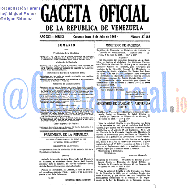 Gaceta Oficial 27188 del 8 Julio 1963