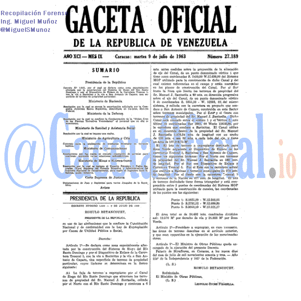 Gaceta Oficial 27189 del 9 Julio 1963