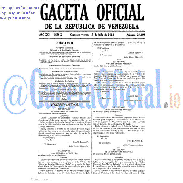 Gaceta Oficial 27198 del 19 Julio 1963
