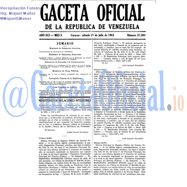 Gaceta Oficial 27204 del 27 Julio 1963