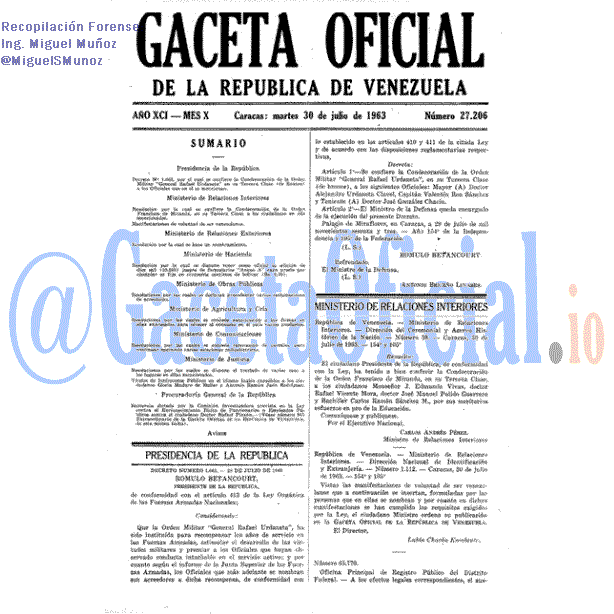 Gaceta Oficial 27206 del 30 Julio 1963
