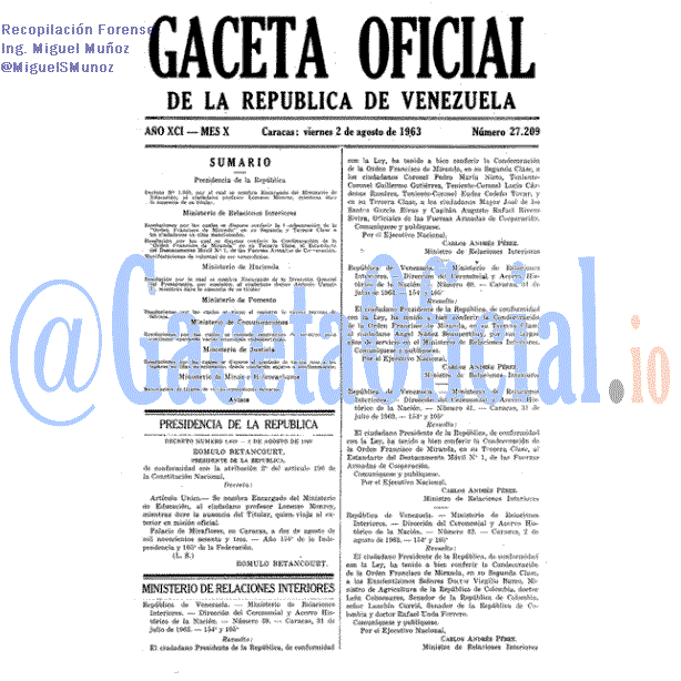 Gaceta Oficial 27209 del 2 Agosto 1963