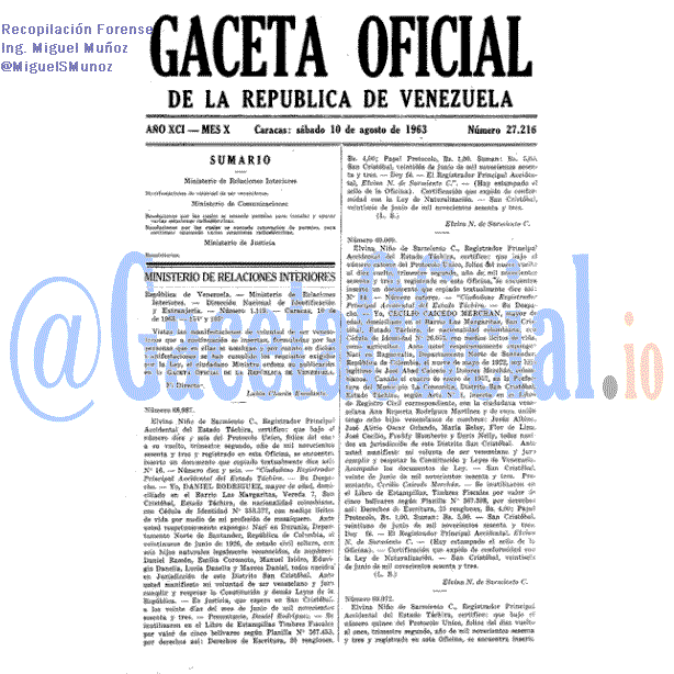 Gaceta Oficial 27216 del 10 Agosto 1963