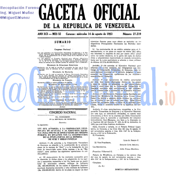 Gaceta Oficial 27219 del 14 Agosto 1963