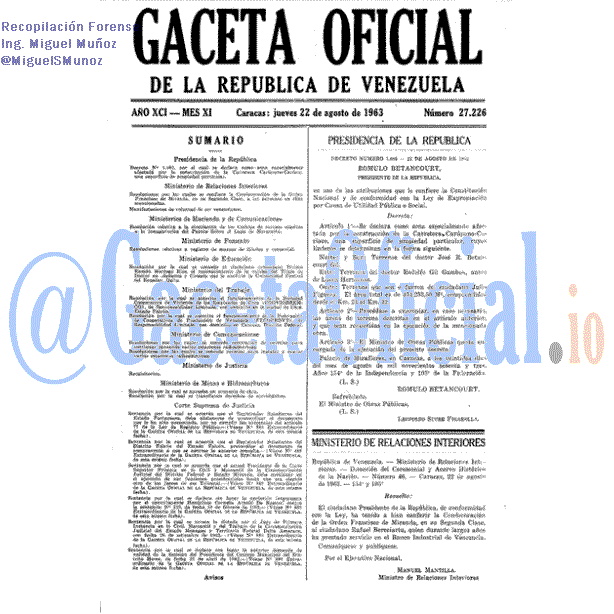Gaceta Oficial 27226 del 22 Agosto 1963
