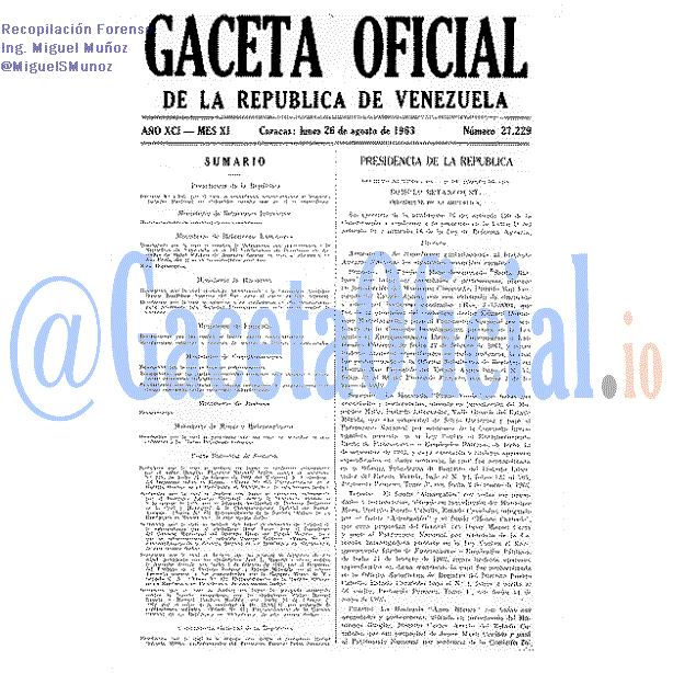 Gaceta Oficial 27229 del 26 Agosto 1963