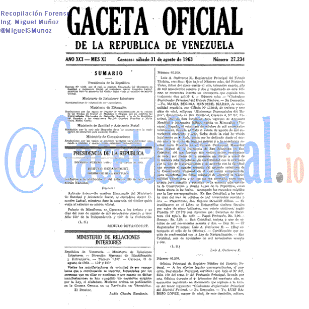 Gaceta Oficial 27234 del 31 Agosto 1963