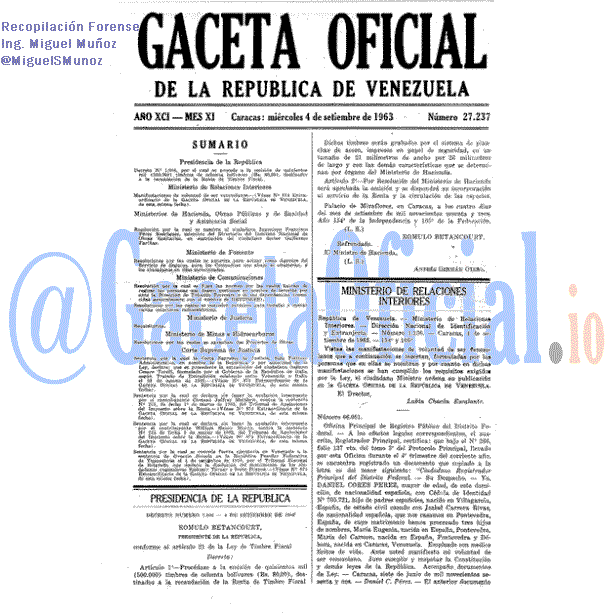Gaceta Oficial 27237 del 4 Septiembre 1963