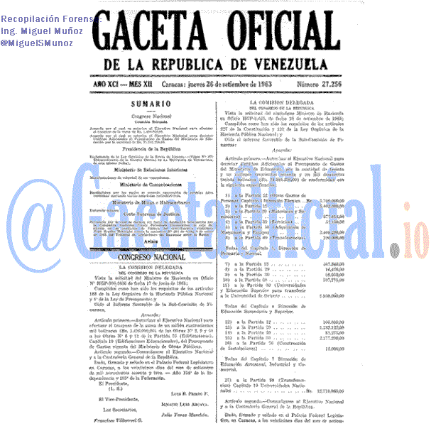 Gaceta Oficial 27256 del 26 Septiembre 1963