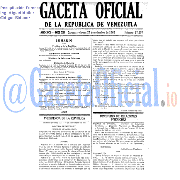 Gaceta Oficial 27257 del 27 Septiembre 1963