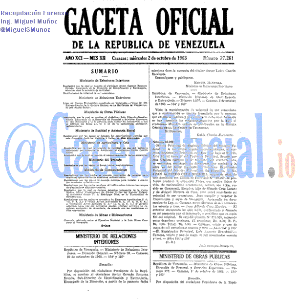 Gaceta Oficial 27261 del 2 Octubre 1963