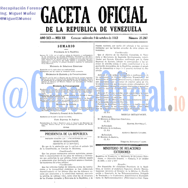 Gaceta Oficial 27267 del 9 Octubre 1963