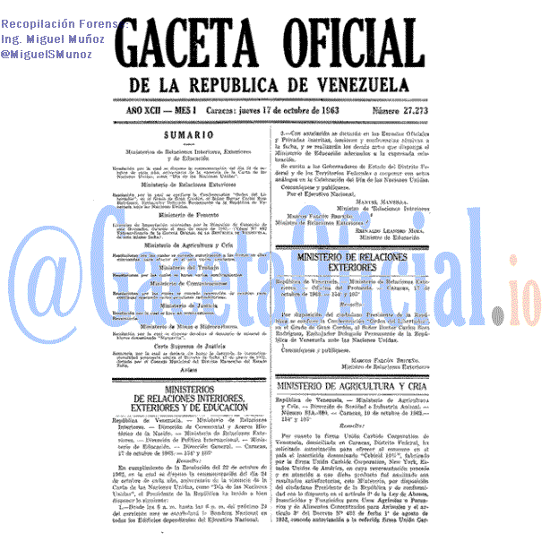 Gaceta Oficial 27273 del 17 Octubre 1963