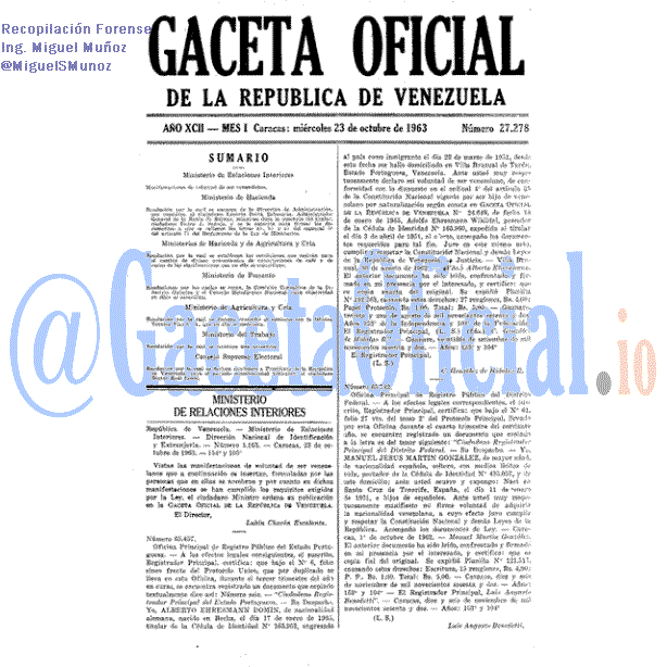 Gaceta Oficial 27278 del 23 Octubre 1963