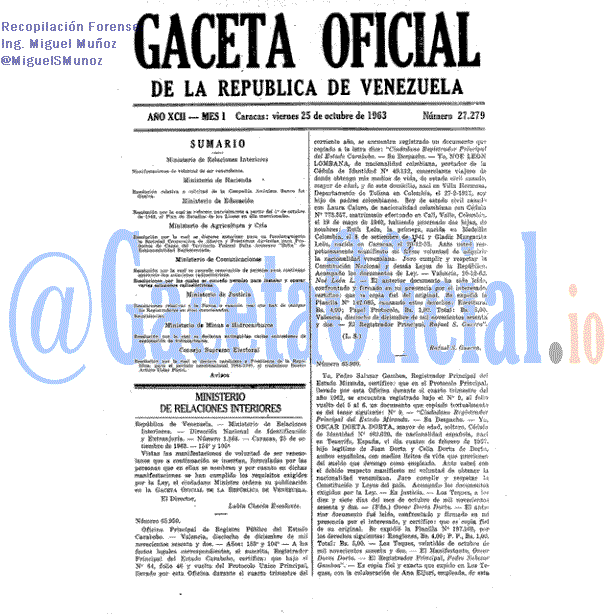 Gaceta Oficial 27279 del 25 Octubre 1963